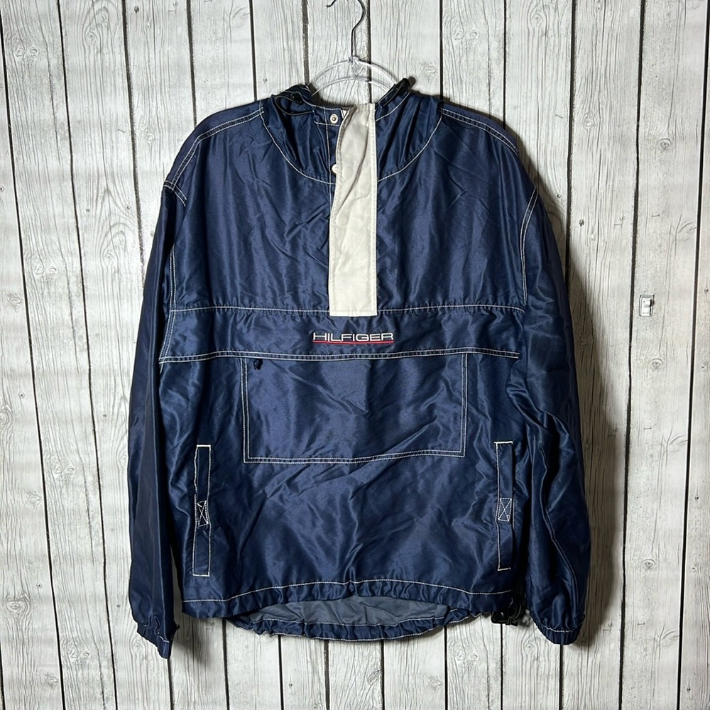 Tommy Hilfiger 90’s Vintage Navy Blue Hooded Windbreaker Size L